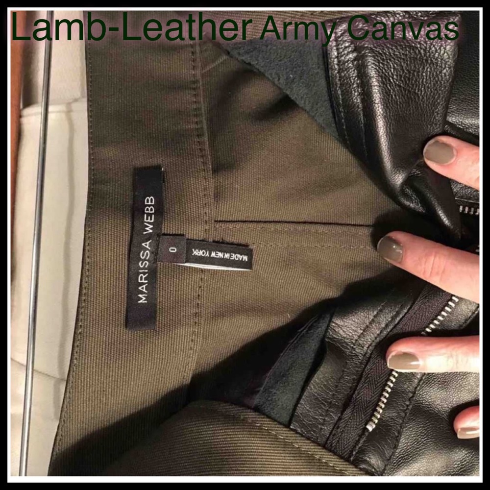 MW Lambskin Leather Army Green Canvas MIDI Skirt - Picture 9 of 11